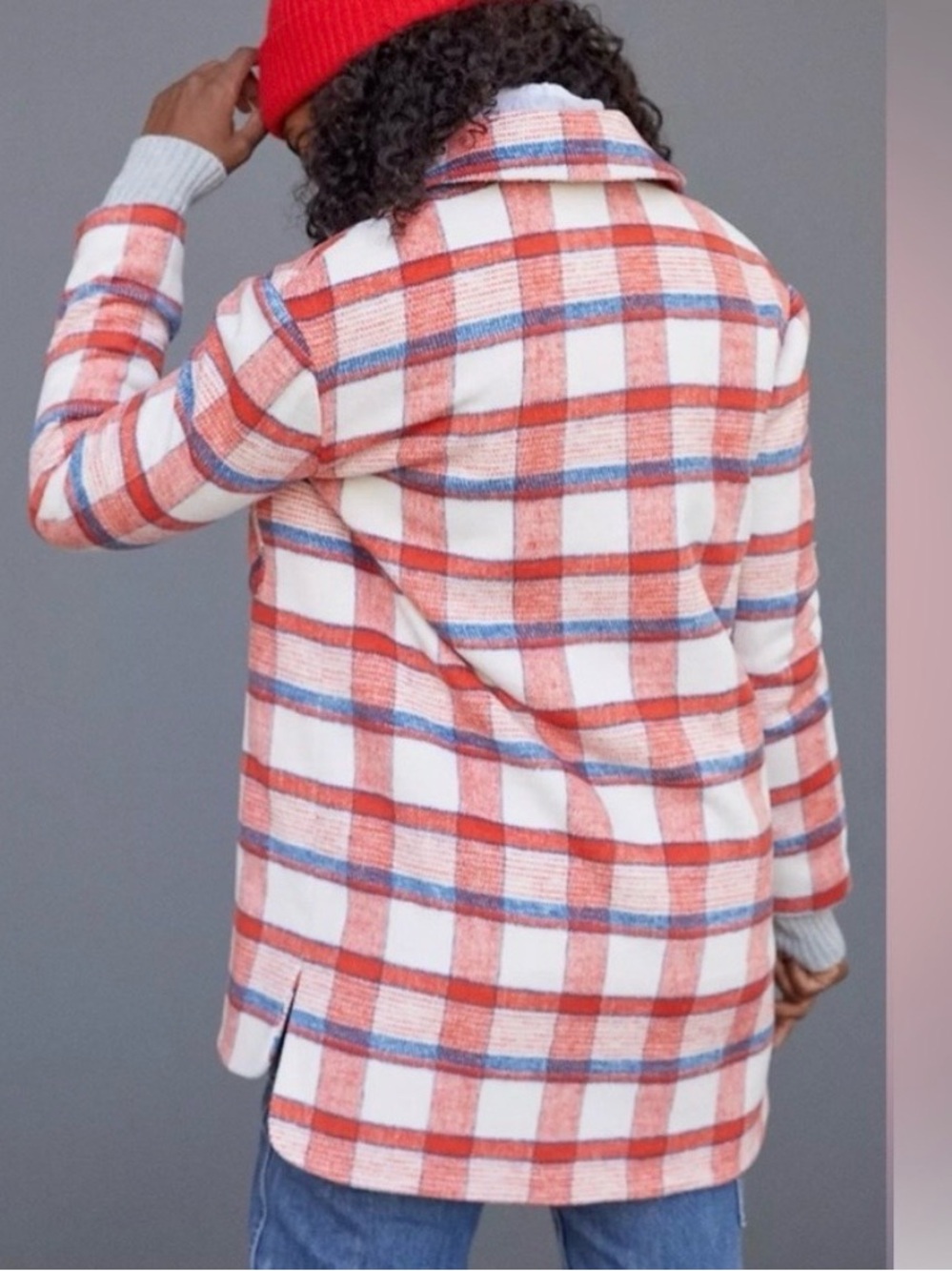 Hutch x Anthropologie Donna red plaid cozy brushed shirt jacket sz s - Picture 2 of 9